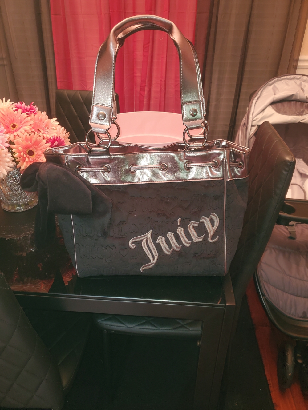 Juicy Couture Black Tote with Metallic Silver Trim